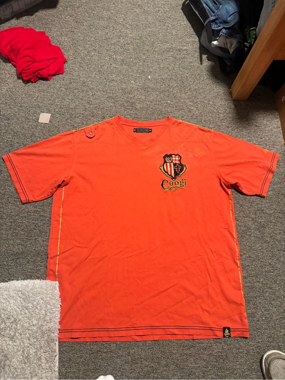 COOGI Bright Orange V-Neck Crest Short Sleeve Shirt